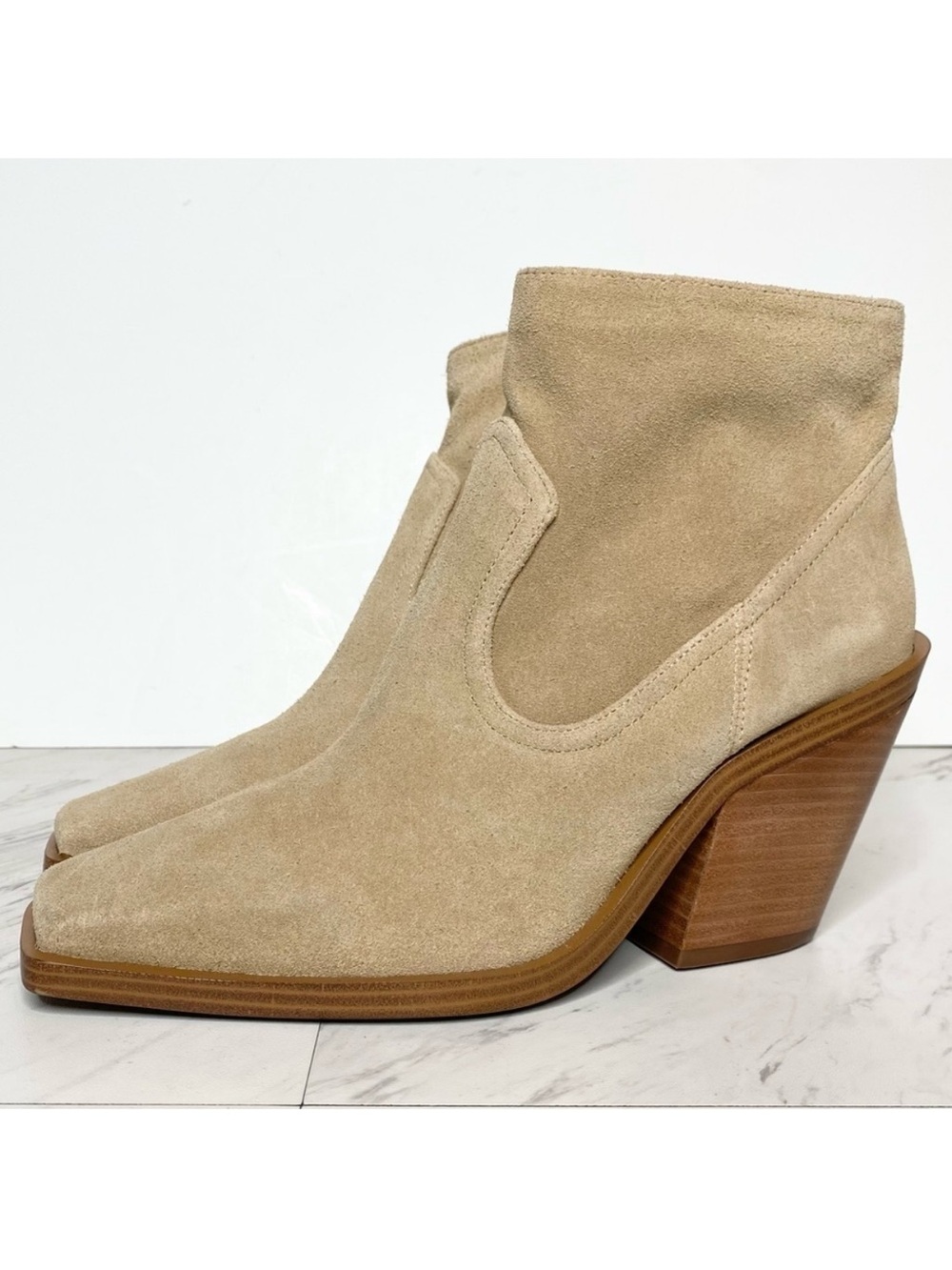 Vince Camuto Amtinda Tan Suede Square Toe Bootie 9 1/2 M
